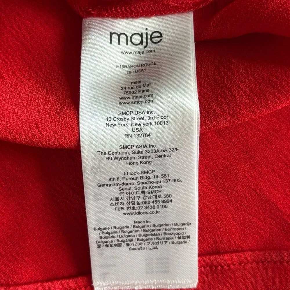 Maje Satin Red Mini Dress Acetate silk sz XS